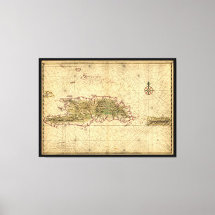Öar av den Hispaniola och Puerto Rico kartan Canvastryck