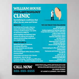 Öar Doktor, tolaryngolog, tolaryngologi Clinic Poster