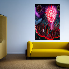 Öar, stad och fyrverkerier | AI Art Poster