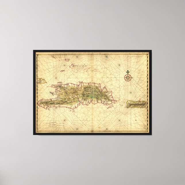 Öarna Hispaniola och Puerto Rico Karta (1639) Canvastryck (Framsida)