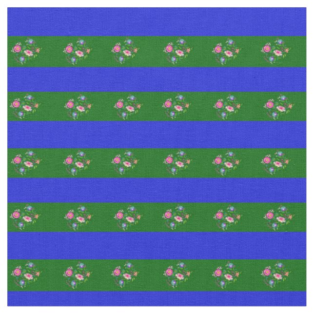 Öarnas grönt, Royal blå folkblomma rand Tyg (Närbild)