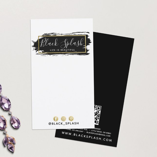 Öarring Jewelry Visning Black & Guld Paint Stroke Visitkort (Skapare uppladdad)