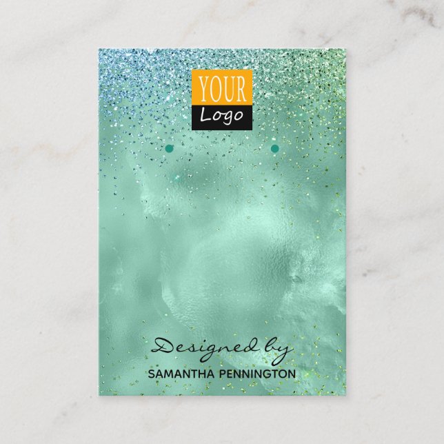 Öarring Visning Teal Faux Foil & Glitter Visitkort (Framsida)