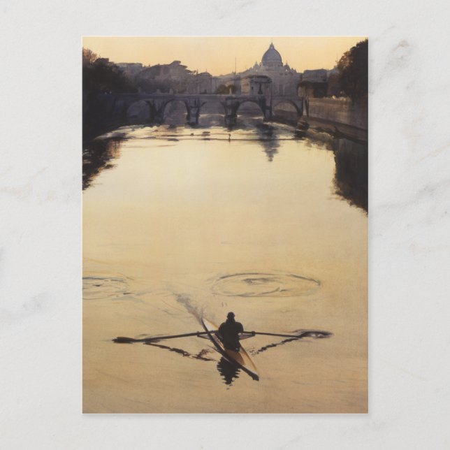 "Oarsman" Tiber River Watercolor Vykort (Framsida)