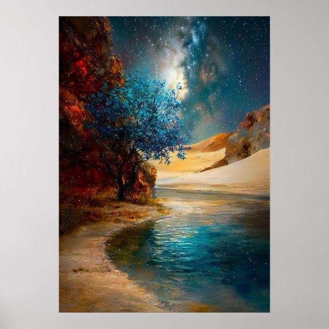 Oas under stjärnorna - Celestial ökenlandskap Poster (Framsidan)
