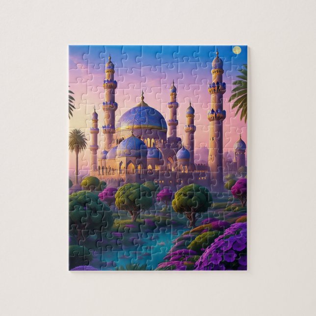 Oasis av Minaret Castle Jigszle Puzzle Pussel (Vertikal)
