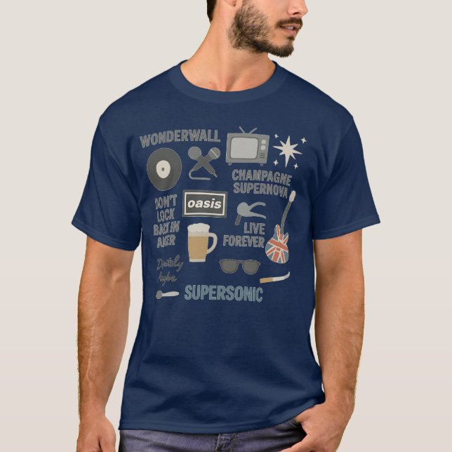 Oasis Band Icons Shirt - Britpop Fläkt Design T Shirt (Framsida)