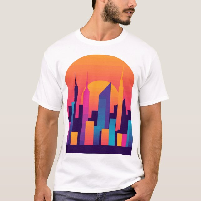 Oasis i städer: Stiliserad utformning av Cityscape T Shirt (Framsida)