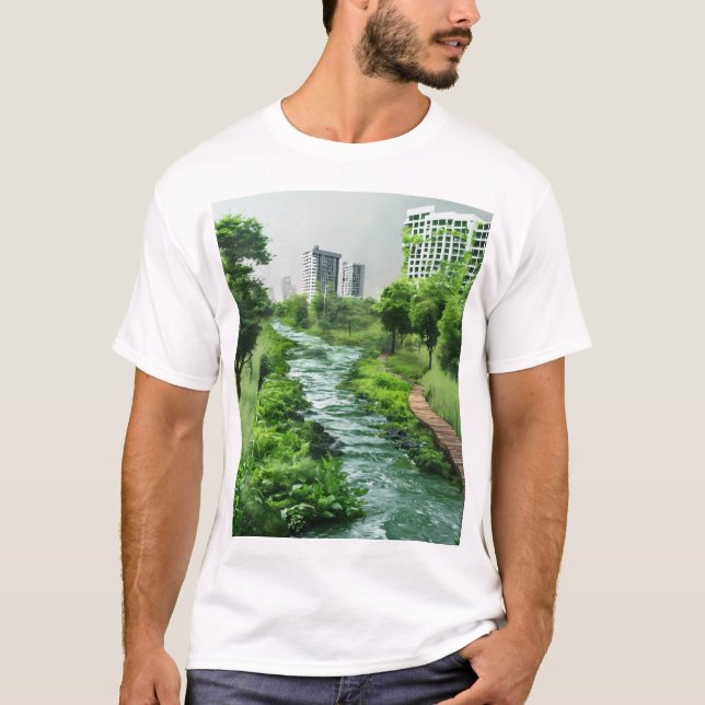 Oasis i städerna: Harmony of Nature and Cityscape T Shirt (Framsida)