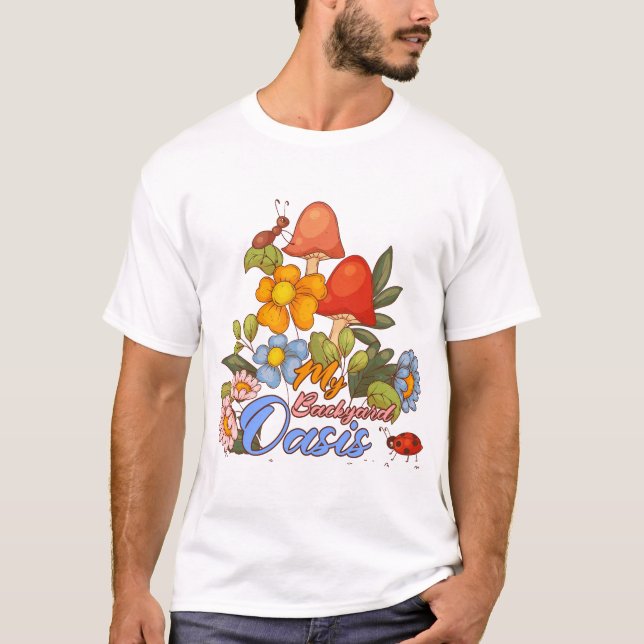 Oassträdgård Retro Bakgård Svamp Konst T Shirt (Framsida)