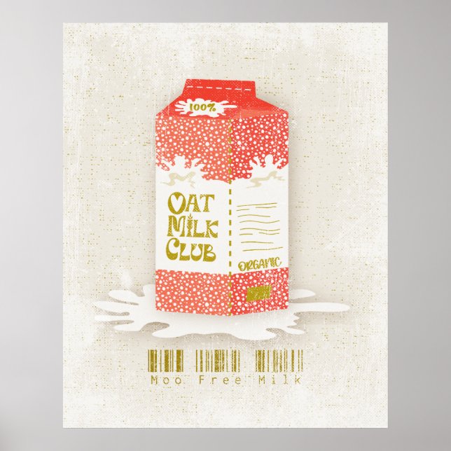 Oat Mjölk Klubb Vegan Organic Carton Moo Free Coff Poster (Framsidan)