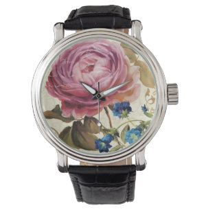 Oavkortad blom för rosa ros armbandsur