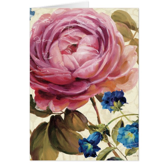 Oavkortad blom för rosa ros hälsningskort (Framsidan)