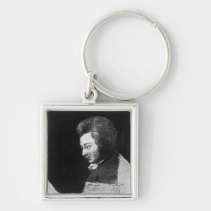 Oavslutat porträtt av Wolfgang Amadeus Mozart Fyrkantig Silverfärgad Nyckelring
