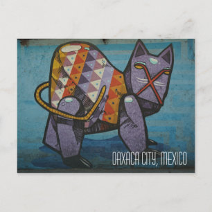 Oaxaca City Mexico, cat street mural Vykort