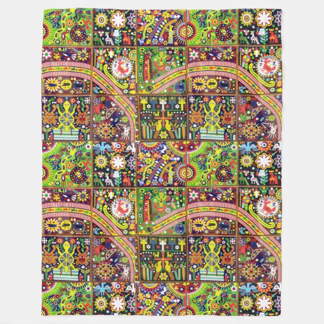 Oaxaca Mexico reser mexicansk Mayan stam- konst Fleecefilt (Framsidan)