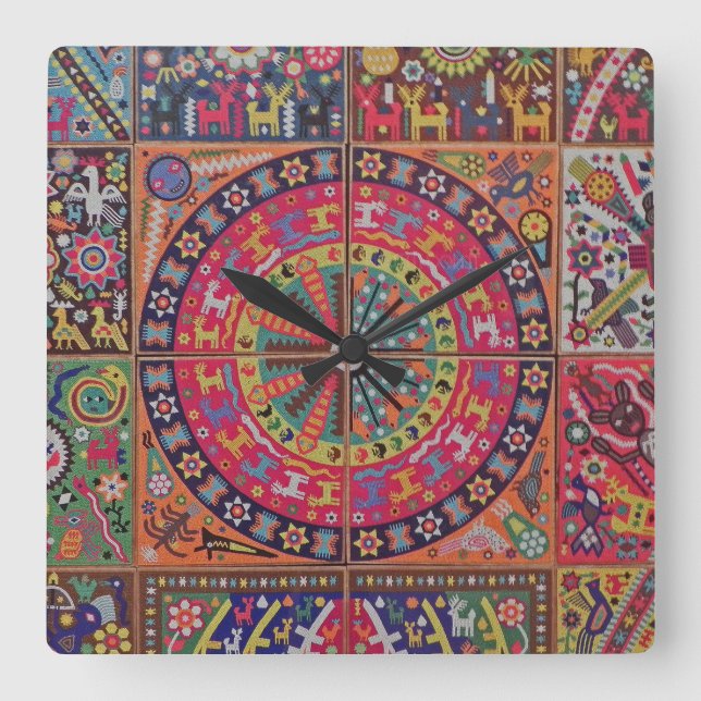 Oaxaca Mexico reser mexicansk Mayan stam- konst Fyrkantig Klocka (Framsida)