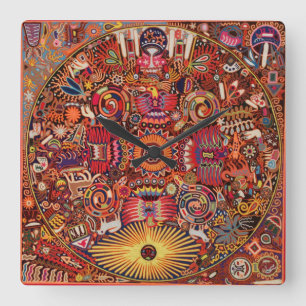 Oaxaca Mexico reser mexicansk Mayan stam- konst Fyrkantig Klocka