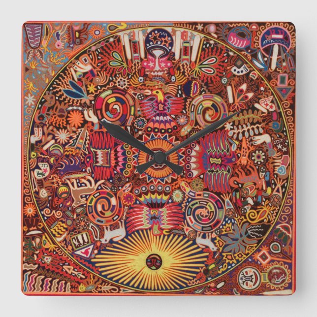 Oaxaca Mexico reser mexicansk Mayan stam- konst Fyrkantig Klocka (Framsida)