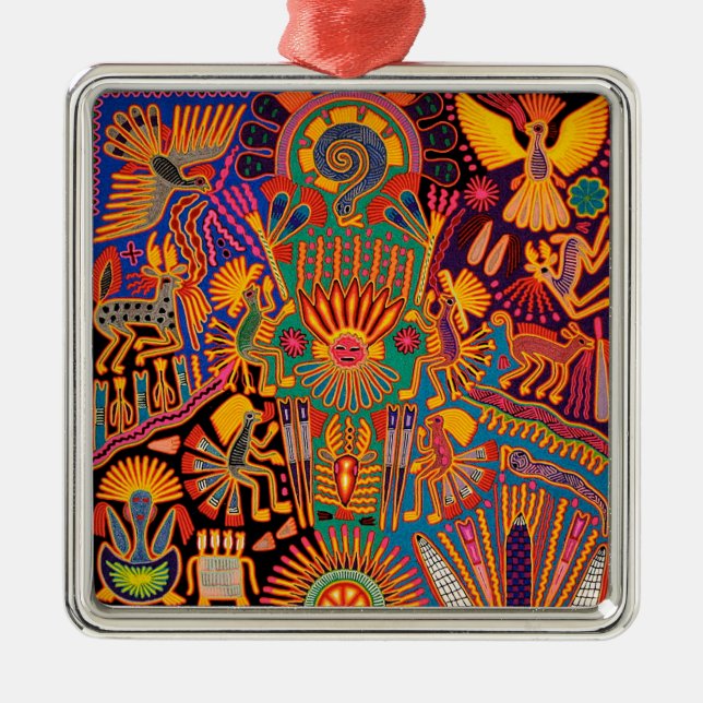 Oaxaca Mexico reser mexicansk Mayan stam- konst Julgransprydnad Metall (Framsidan)