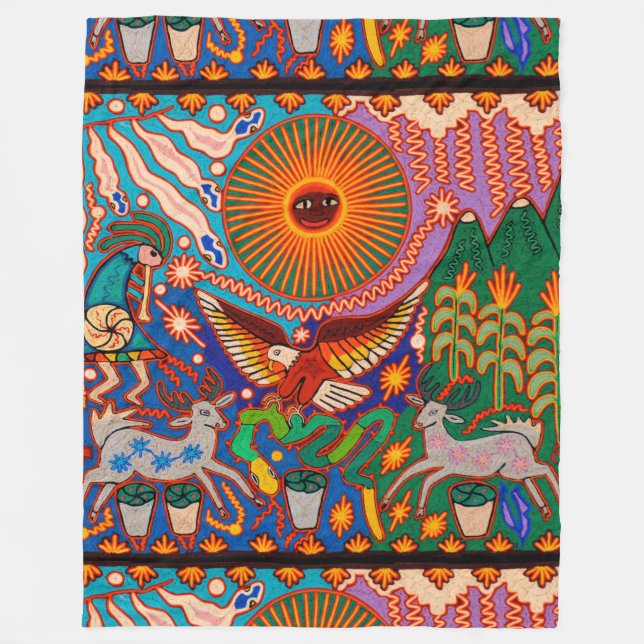 Oaxaca Mexiko Mexikanska Mayan Tribal Art Boho Tra Fleecefilt (Framsidan)