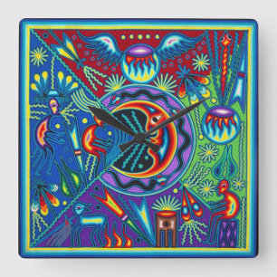 Oaxaca Mexiko Mexikanska Mayan Tribal Art Boho Tra Fyrkantig Klocka