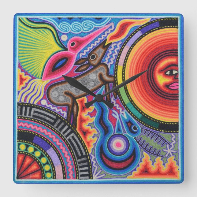 Oaxaca Mexiko Mexikanska Mayan Tribal Art Boho Tra Fyrkantig Klocka (Framsida)