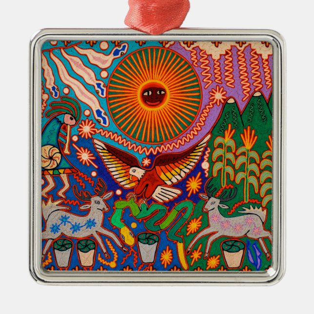 Oaxaca Mexiko Mexikanska Mayan Tribal Art Boho Tra Julgransprydnad Metall (Framsidan)