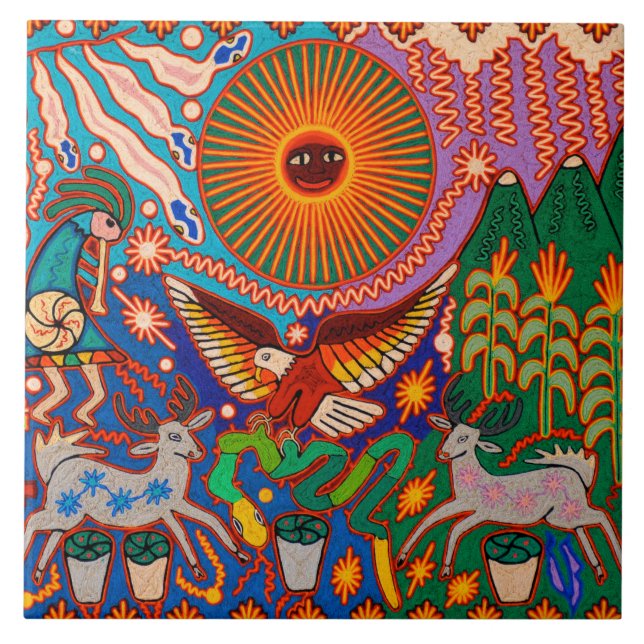 Oaxaca Mexiko Mexikanska Mayan Tribal Art Boho Tra Kakelplatta (Framsidan)