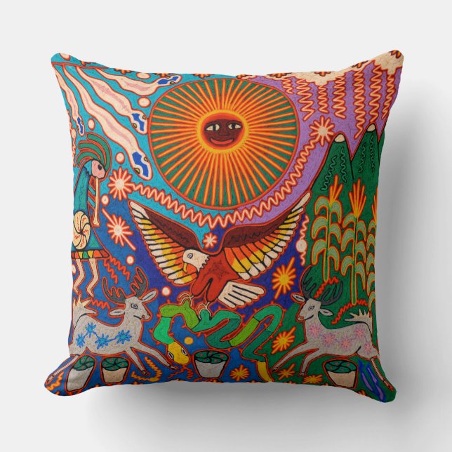 Oaxaca Mexiko Mexikanska Mayan Tribal Art Boho Tra Kudde (Framsida)