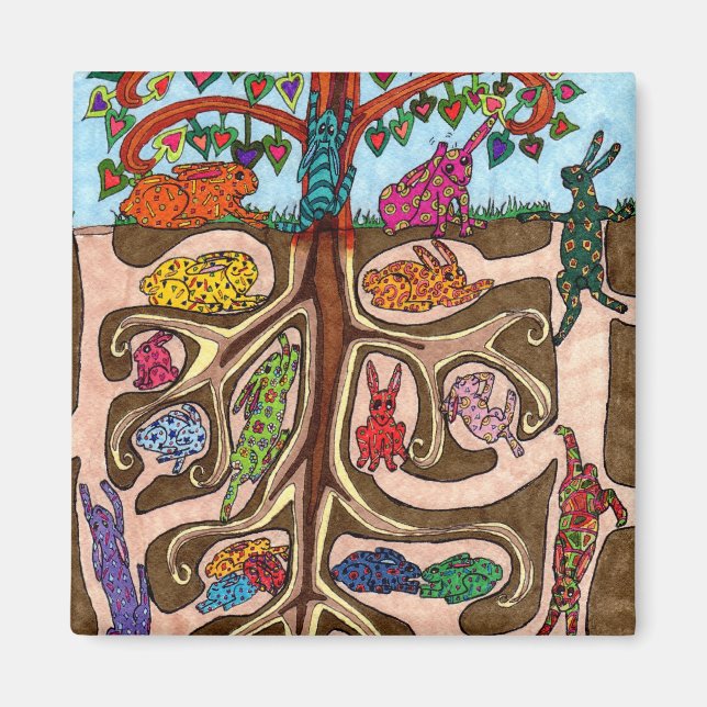 Oaxacan Bunny Livets träd Magnet (Framsidan)