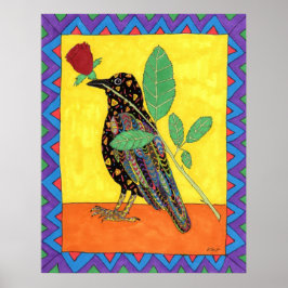 Oaxacan Kråka med Röd ros Poster