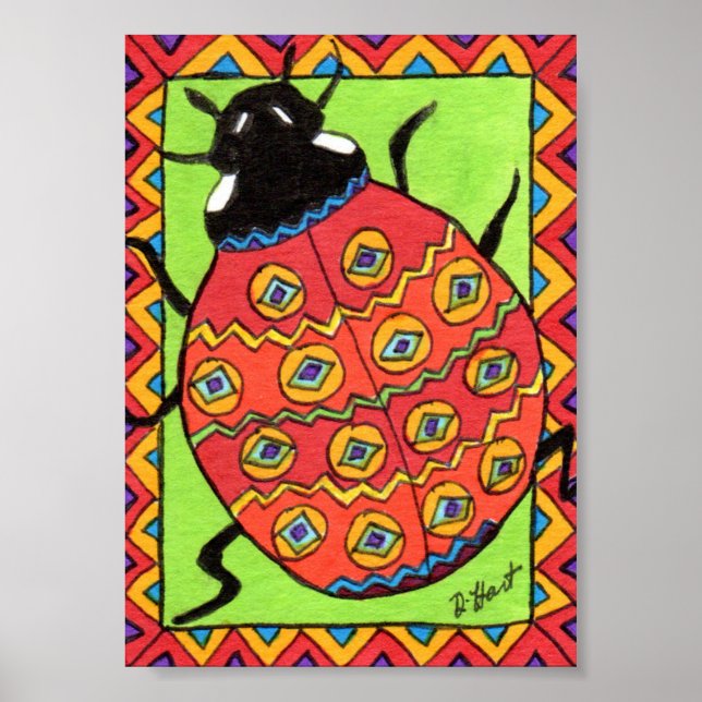 Oaxacan Ladybug Mini Mexican FolArt Poster (Framsidan)