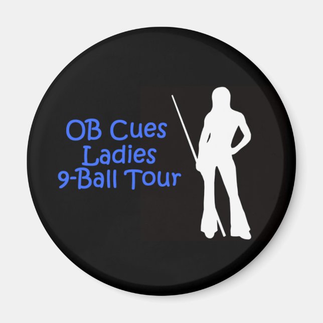 OB Cues Dam 9-Boll Tour Magnet Logotyp (Framsidan)