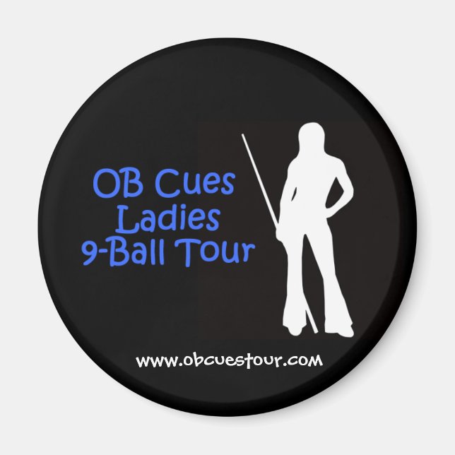 OB Cues Dam 9-Boll Tour Magnet Logotyp (2) (Framsidan)