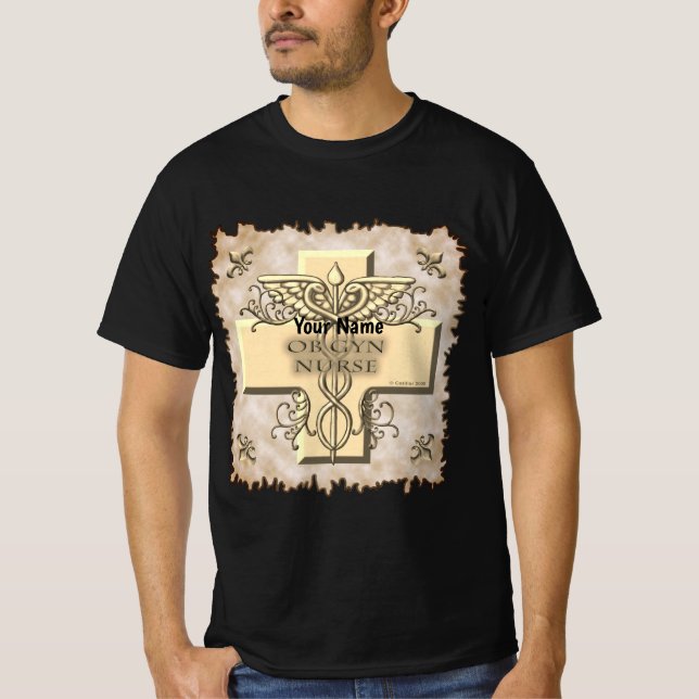 Ob Gyn Nurse kor Caduceus T Shirt (Framsida)