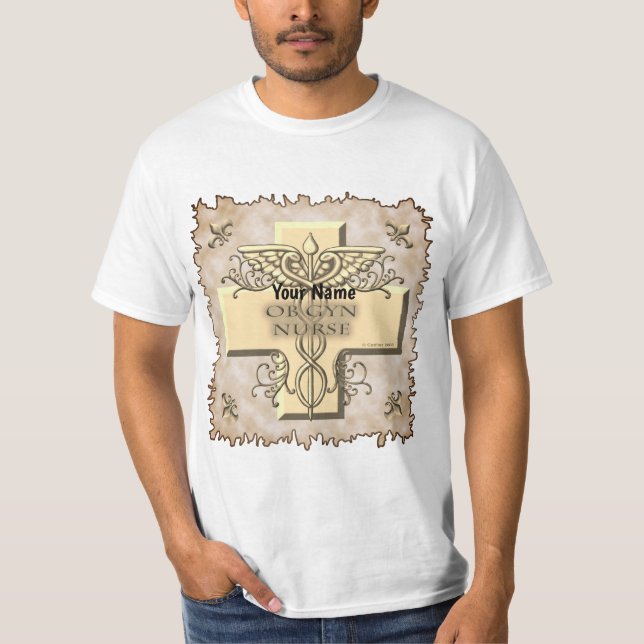 Ob Gyn Nurse kor Caduceus T Shirt (Framsida)
