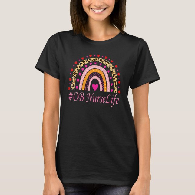 Ob Nurse Leopard Rainbow Nurse's Week T Shirt (Framsida)