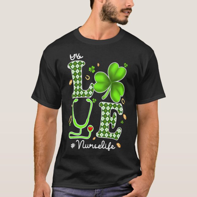 Ob Nurse St patricks day Kärlek Stethoscope Rn Nur T Shirt (Framsida)