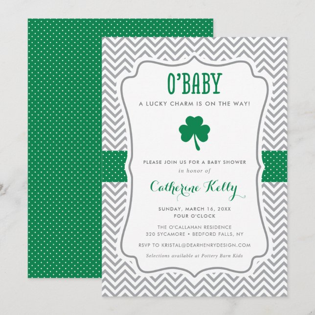 O'Baby Lucky Charm Shamrock Baby Shower Inbjudningar (Fram/baksida)
