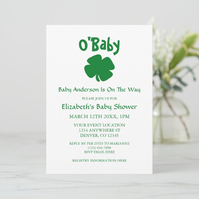 O'Baby St patrick's day Baby Shower Inbjudningar (Stående Fram)