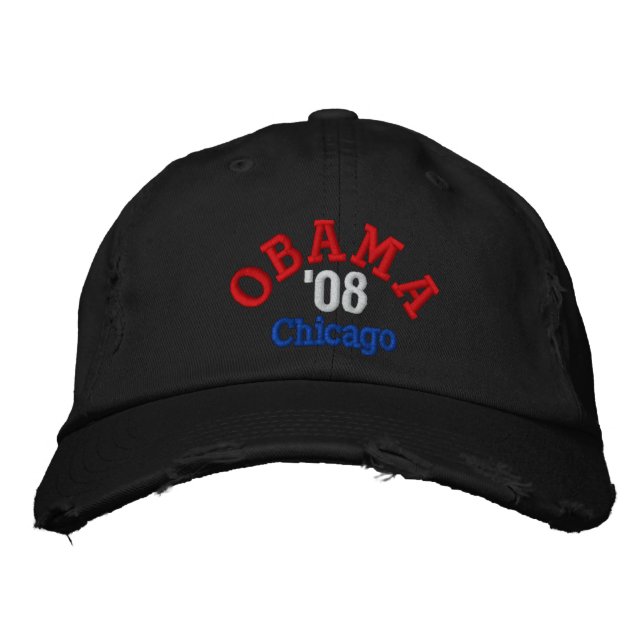 Obama '08 Chicago Hat Broderad Keps (Framsida)
