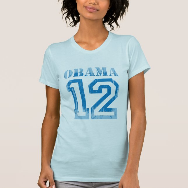 OBAMA 12 JERSEY BLÅTT Vintage.png Tee Shirt (Framsida)