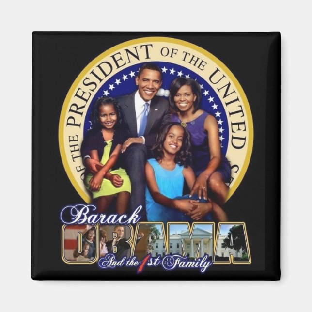 OBAMA-1ST FAMILY Square Magnet (Framsidan)