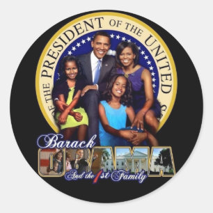 OBAMA--1STFAMILJlakan av klistermärkear Runt Klistermärke