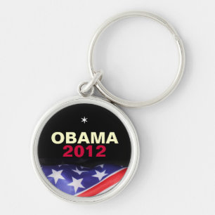 OBAMA 2012 högvärdiga Keychain Rund Silverfärgad Nyckelring