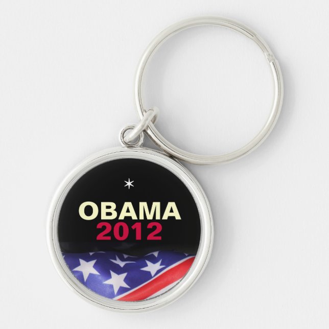 OBAMA 2012 högvärdiga Keychain Rund Silverfärgad Nyckelring (Framsidan)