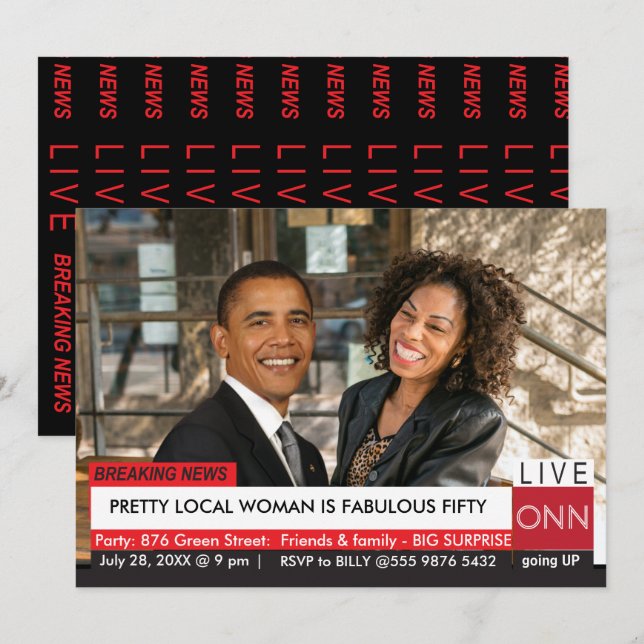 Obama 50:e födelsedagen Womens Funny TV News Inbjudningar (Fram/baksida)