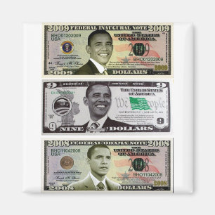 obama 9 dollar räkning magnet