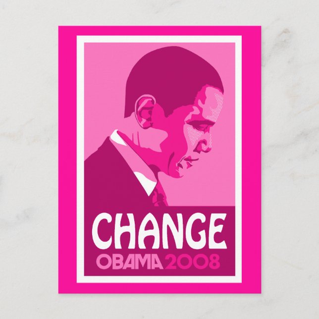 Obama - ändra den mörka rosa vykortet vykort (Framsida)